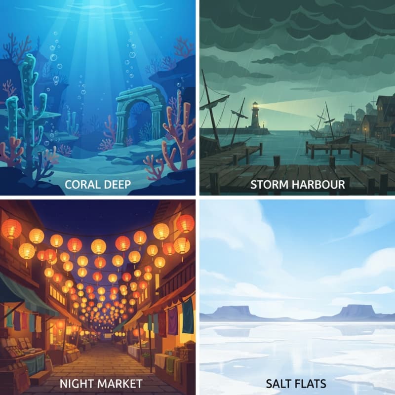 Image: Four separate side-scrolling platformer BACKGROUND
