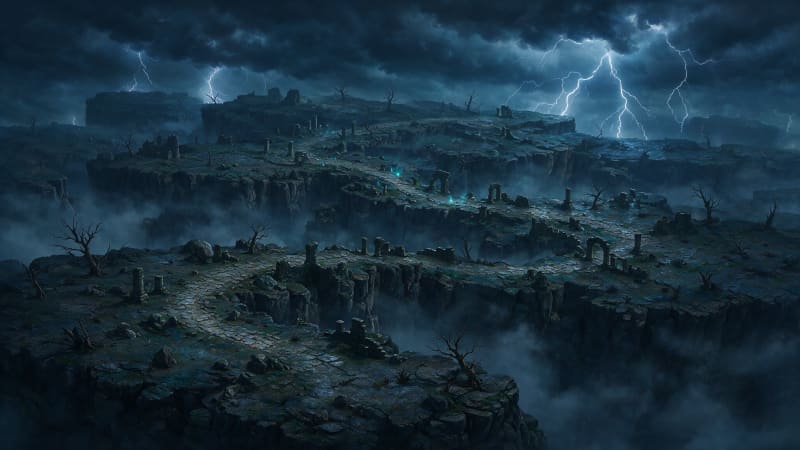 Dark Fantasy Isometric Storm Plateau Map