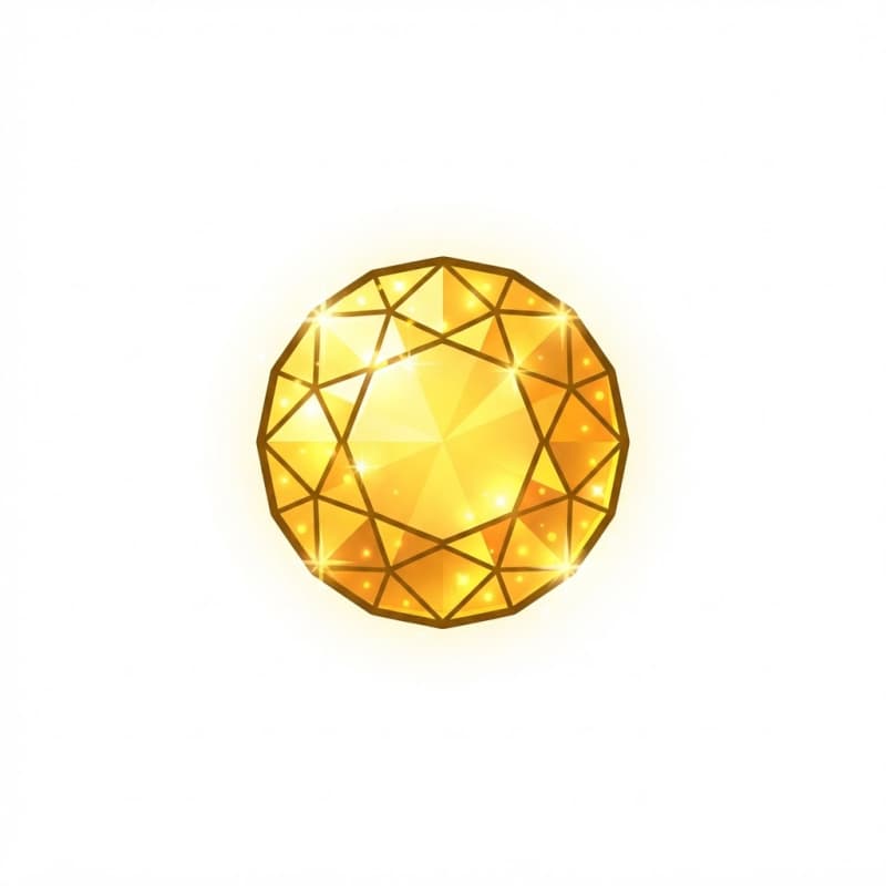 Image: A single small gold yellow faceted gemstone, glowi