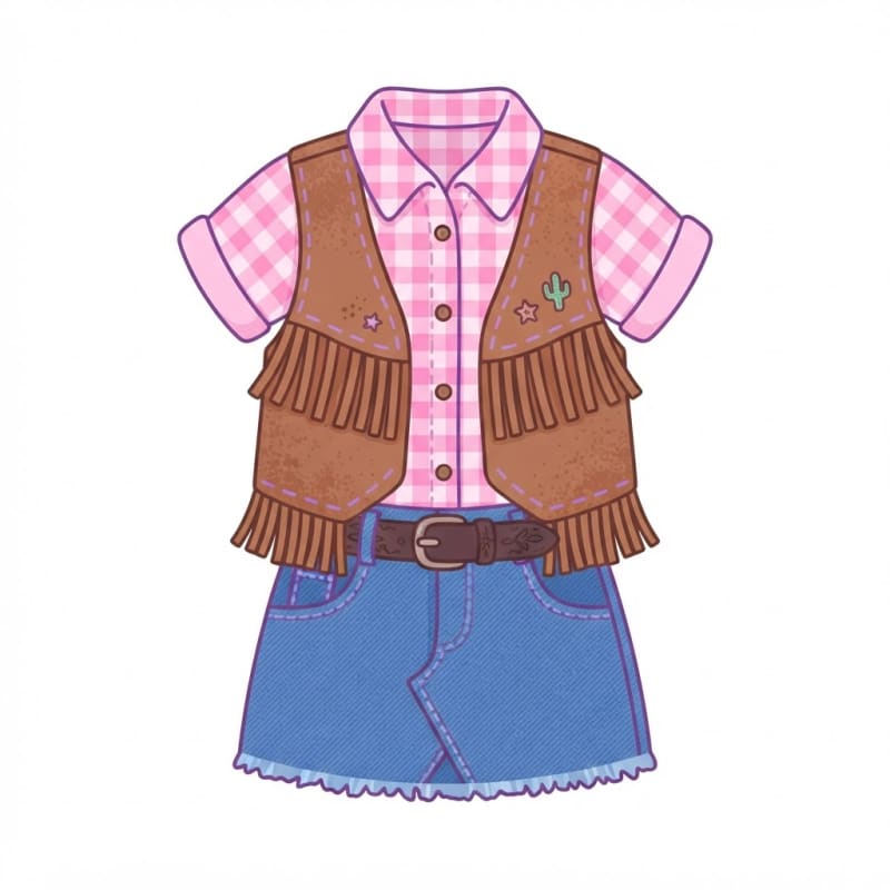 Image: Flat 2D cartoon illustration of a single cowgirl o