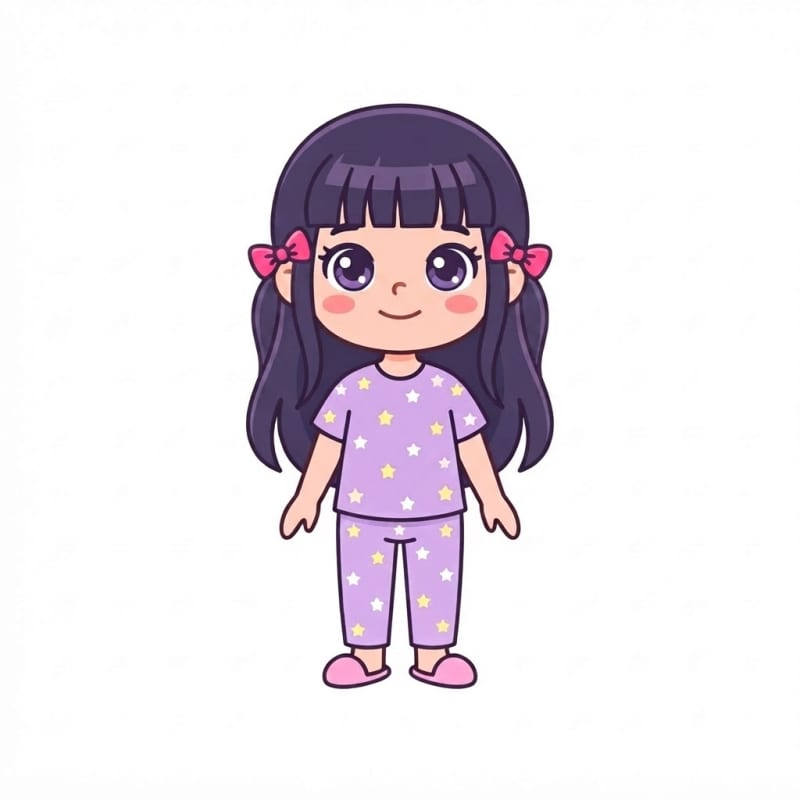 Image: Add ONLY two pink bows, one on each side of her he