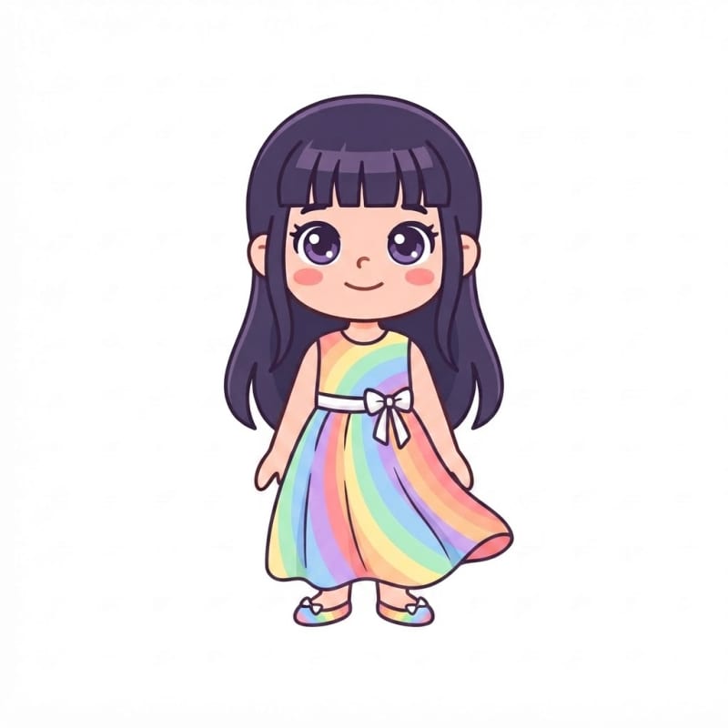 Image: Change ONLY her clothes to a rainbow dress: a flow