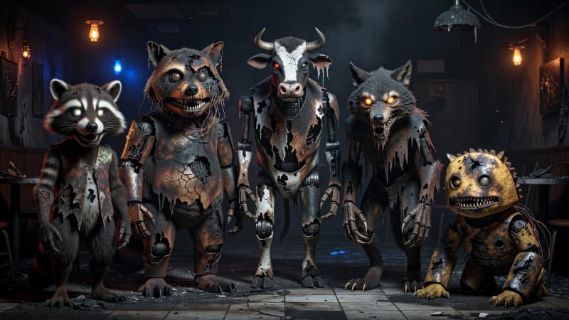 Five Nights And Charlie - Burned Animatronic Lineup