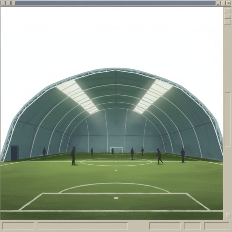 Image: indoor football training dome covering a full pitc