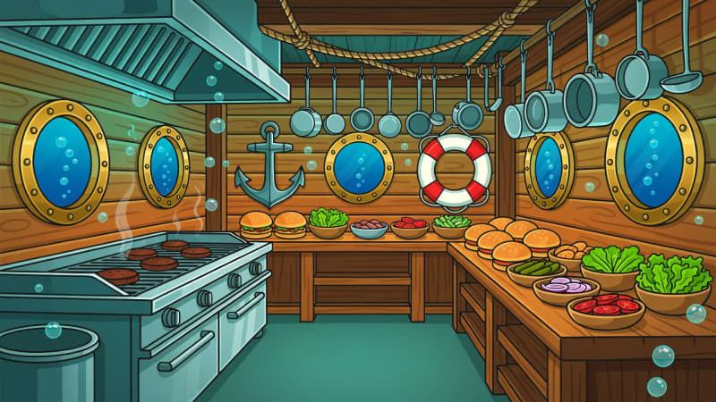 Underwater Nautical Burger Kitchen Backdrop