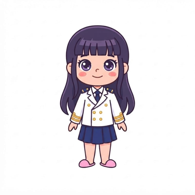 Image: Change this girl's outfit to a boat captain outfit
