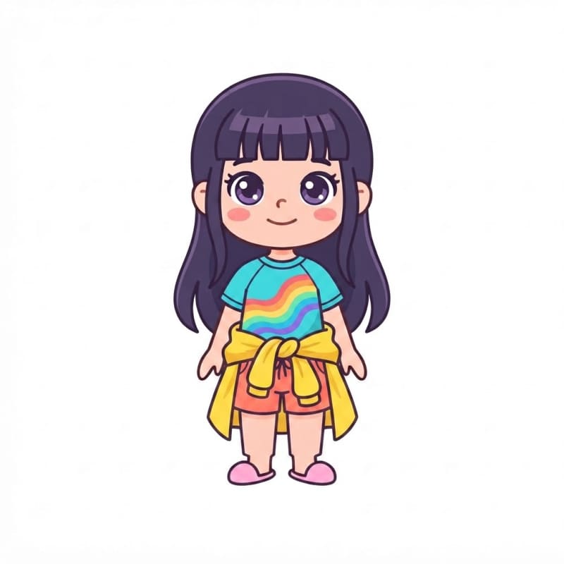 Image: Change this girl's outfit to a colourful waterfall