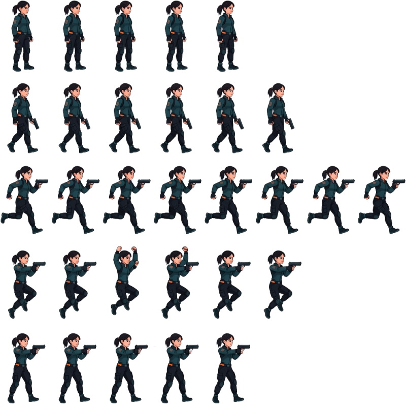 Young Female Action Hero Sprite Sheet