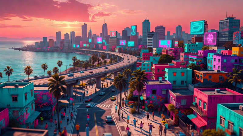 Neon Coastal City Key Art