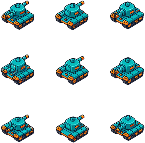 8 Directional Cartoon Tank Sprite Sheet