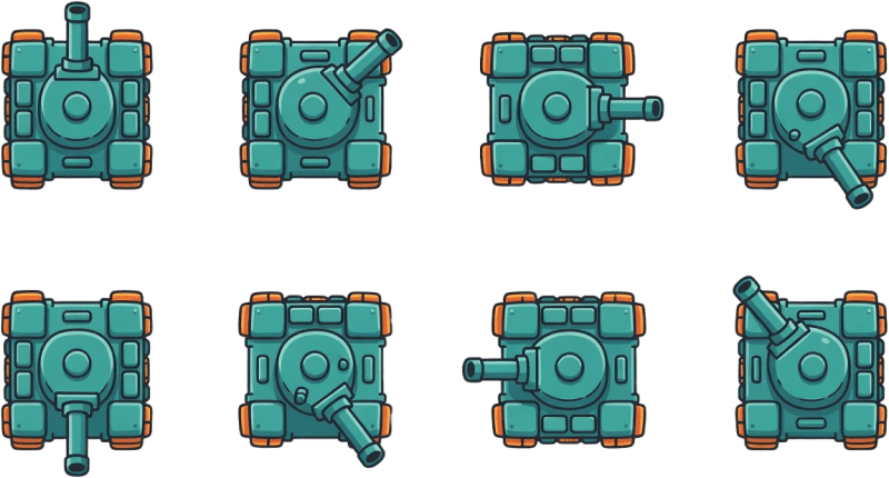 True 8 Direction Cartoon Tank Sprite Sheet