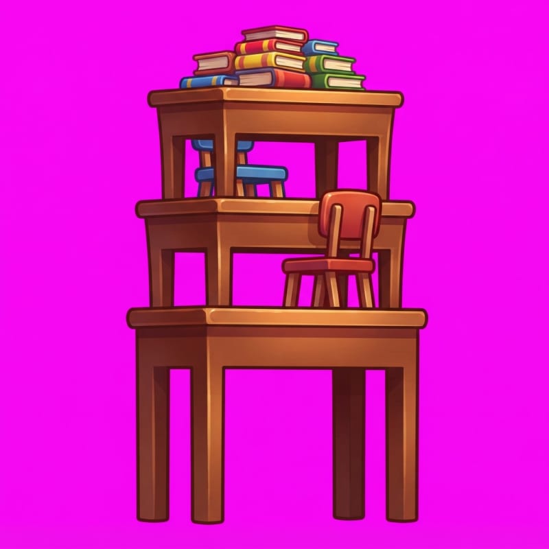Image: SIDE VIEW of a STURDY tall tower of stacked school
