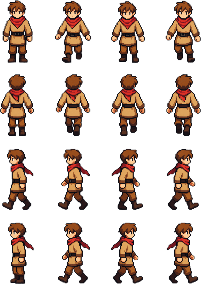 Protagonista Aventurero Pixel Art Sprite Sheet