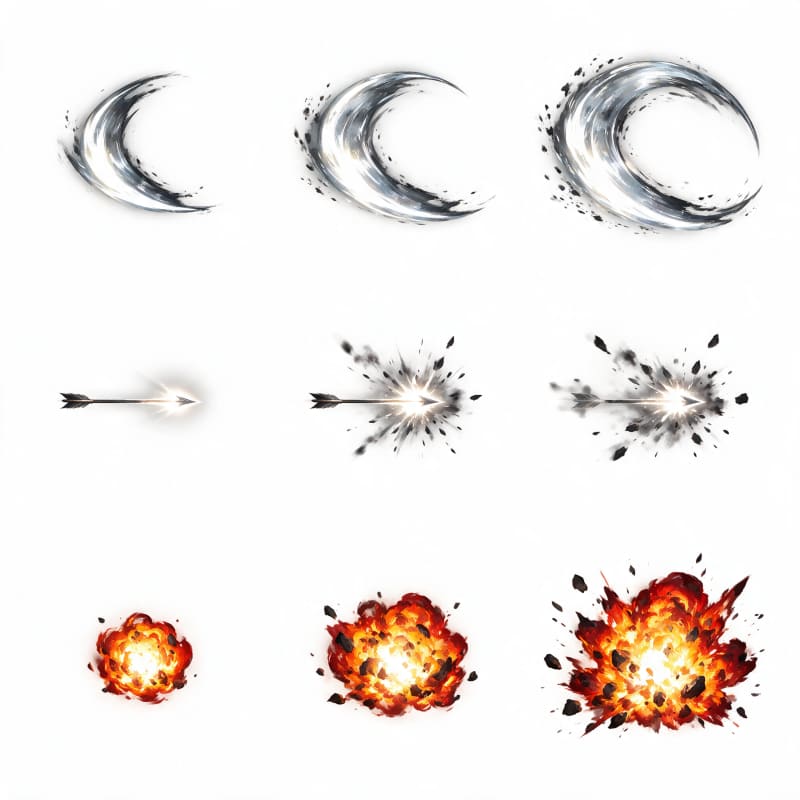 Ecos de Valdrenne - Efectos de dano (sword_hit bow_hit fire_hit)
