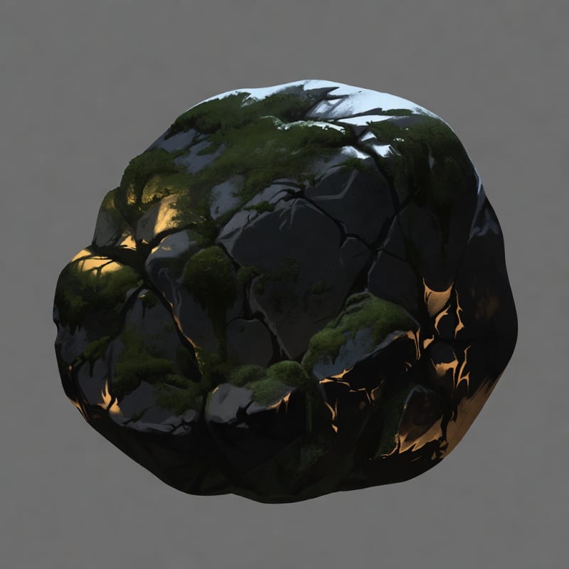 Mossy Dark Fantasy Boulder