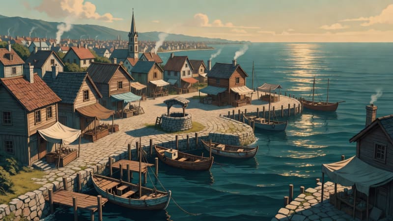 Coastal Harbor Village Background Plate
