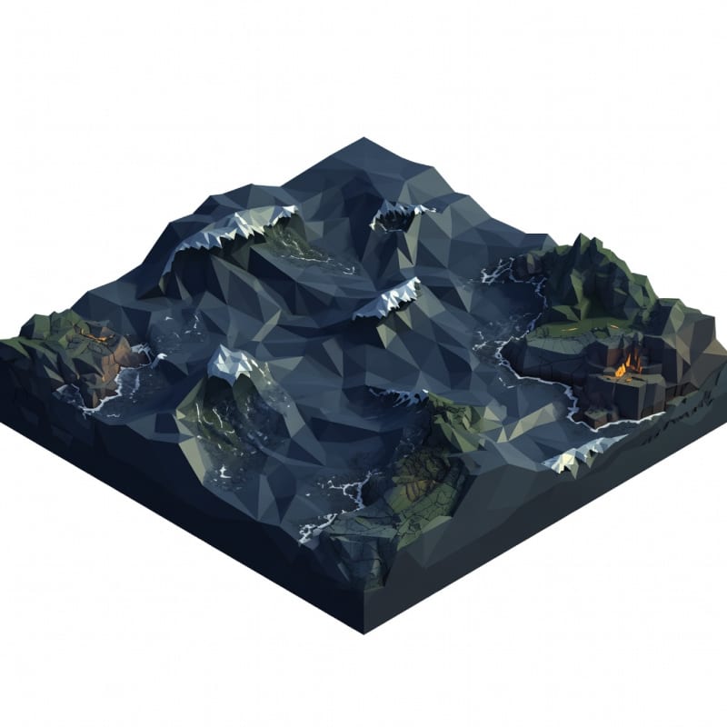 Low-poly 2D isometric terrain tile, deep