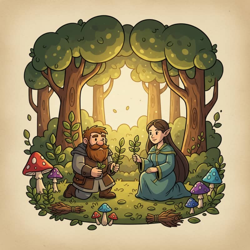 Image: Cartoon fantasy medieval quest icon, herbalists ga