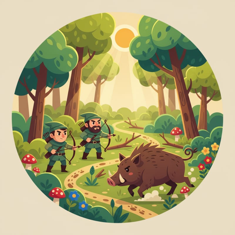 Image: Cartoon fantasy medieval quest icon, hunters track