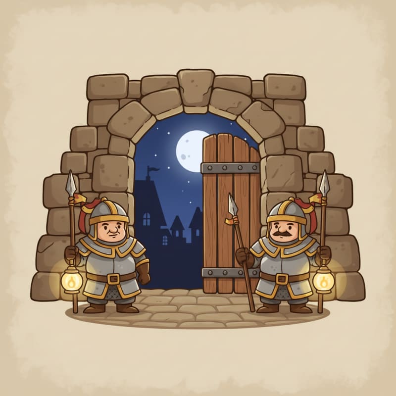 Image: Cartoon fantasy medieval quest icon, night watch g
