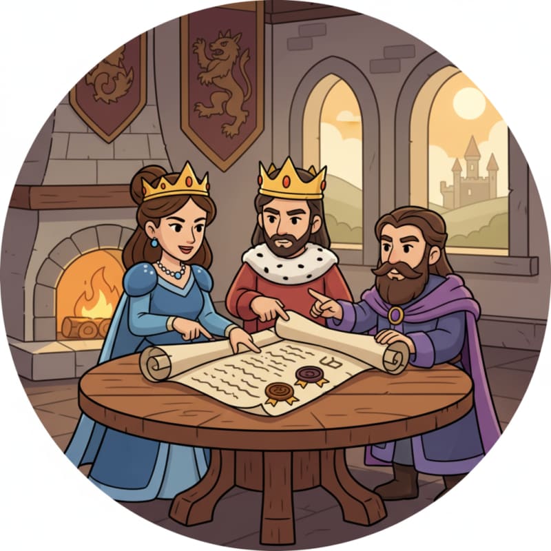 Image: Cartoon fantasy medieval quest icon, nobles negoti