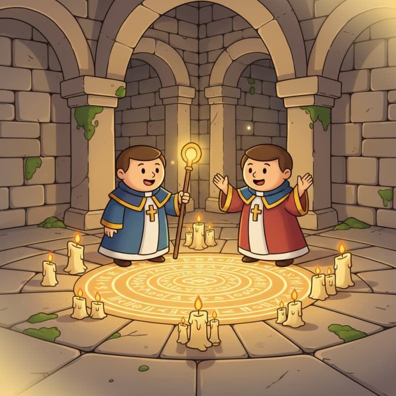 Image: Cartoon fantasy medieval quest icon, clerics aidin