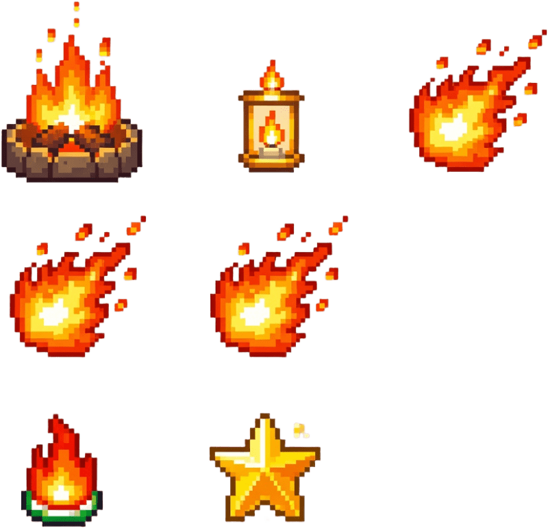 Fuoco e Oggetti Natalizi Pixel Art