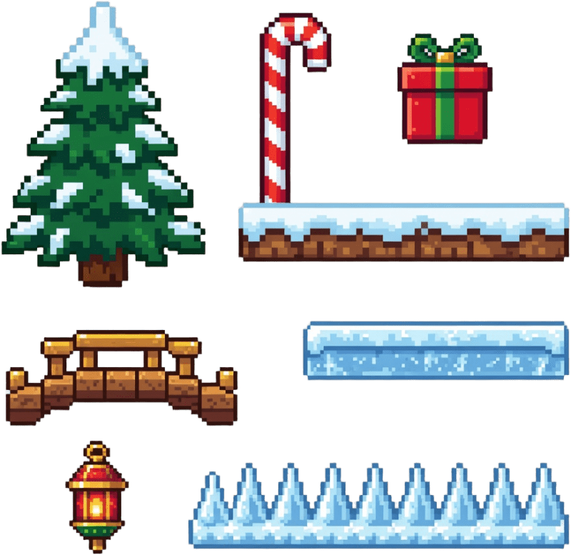 Piattaforme e Props Natalizi Pixel Art