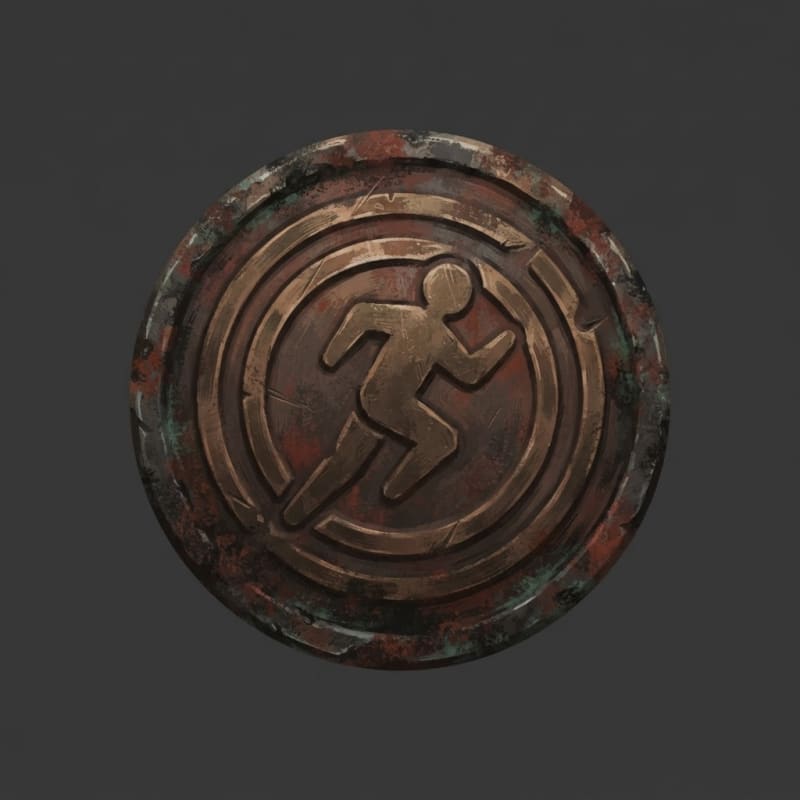 Image: Hand-painted circular skill-tree icon, a weathered