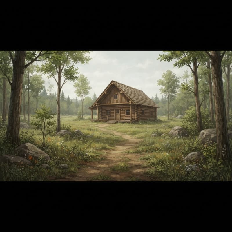 Sparse Forest Log Cabin