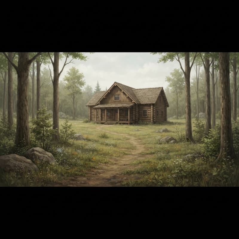 Sparse Forest Log Cabin