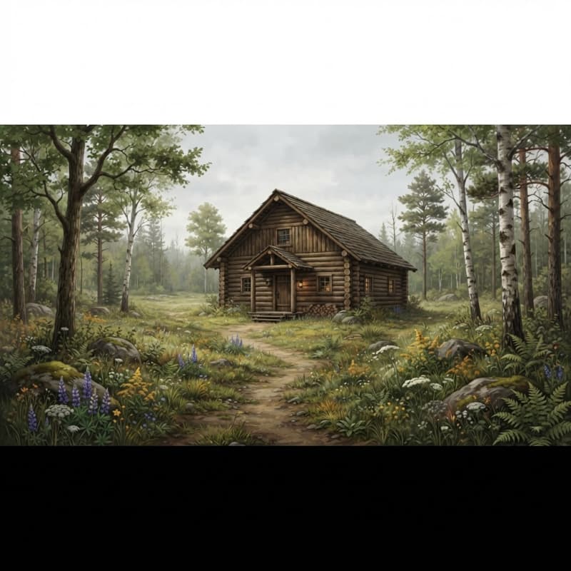 Mossy Forest Log Cabin