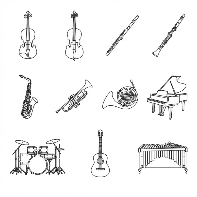 Image: A design reference sheet of musical instruments dr