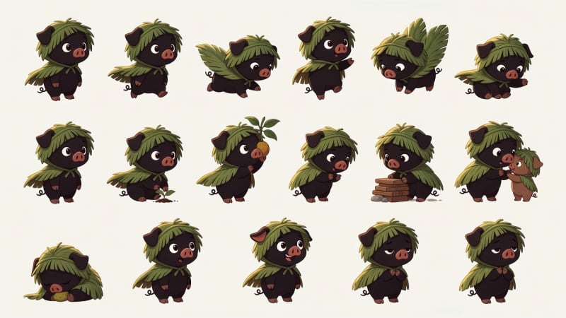 Pig Explorer Animation Key Poses