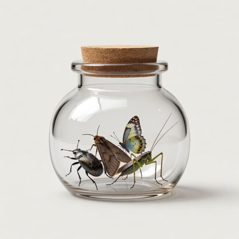 Insects Trapped in Clear Round Glass Jar