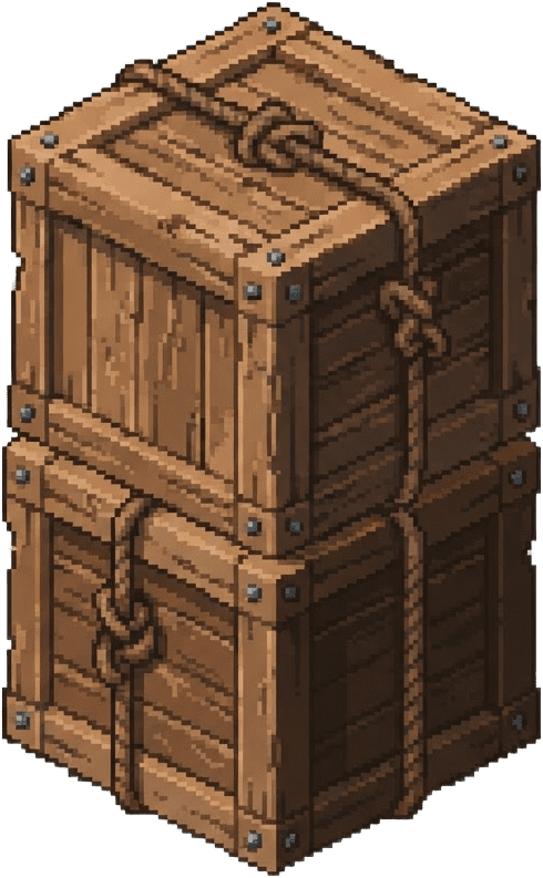 Image: A stack of two wooden shipping crates, isometric p