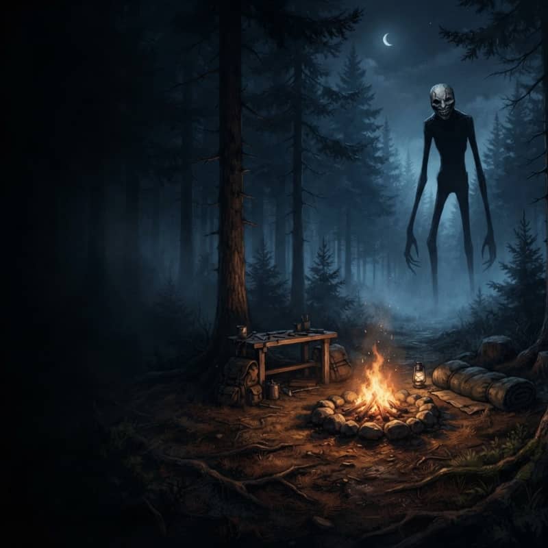 Image: Cinematic horror key art for a cooperative surviva