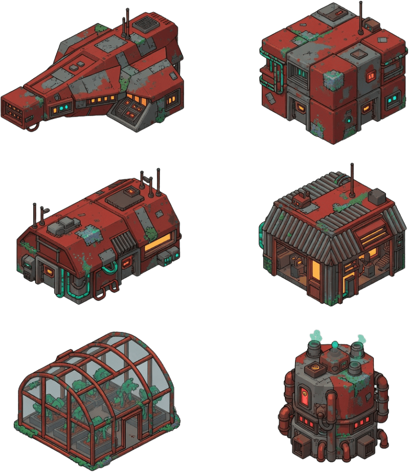 Edificios de Base - Pixel Art Detallado