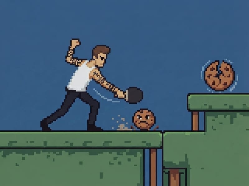 Pixel art look — brown hair, black tattoo, tank top