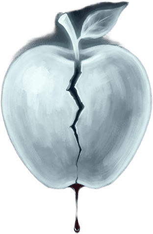 Image: Minimal game logo emblem: one white glowing apple 