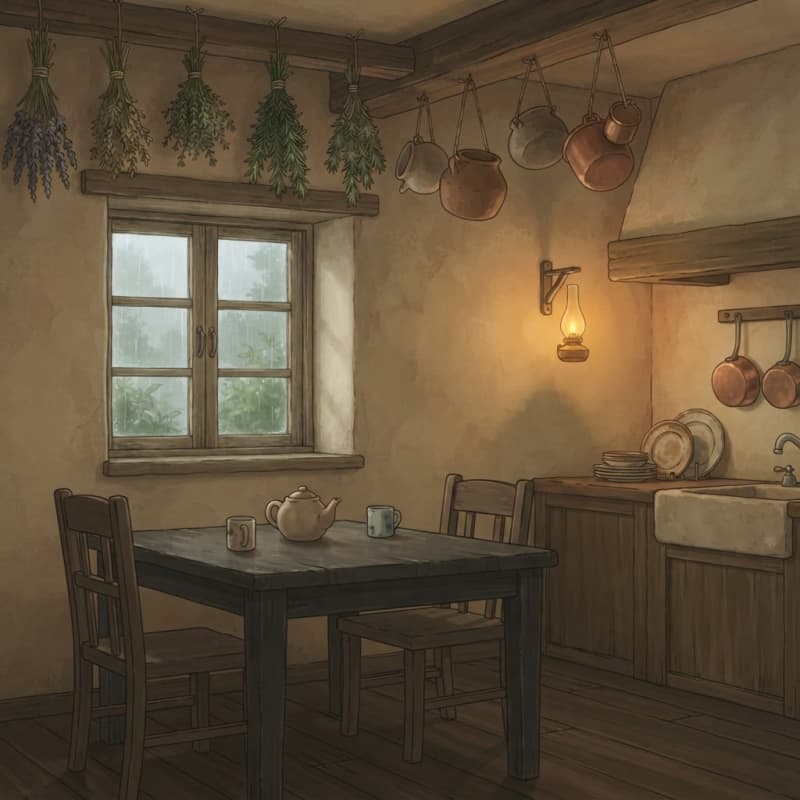 Image: Anime background painting, cel-shaded with soft pa