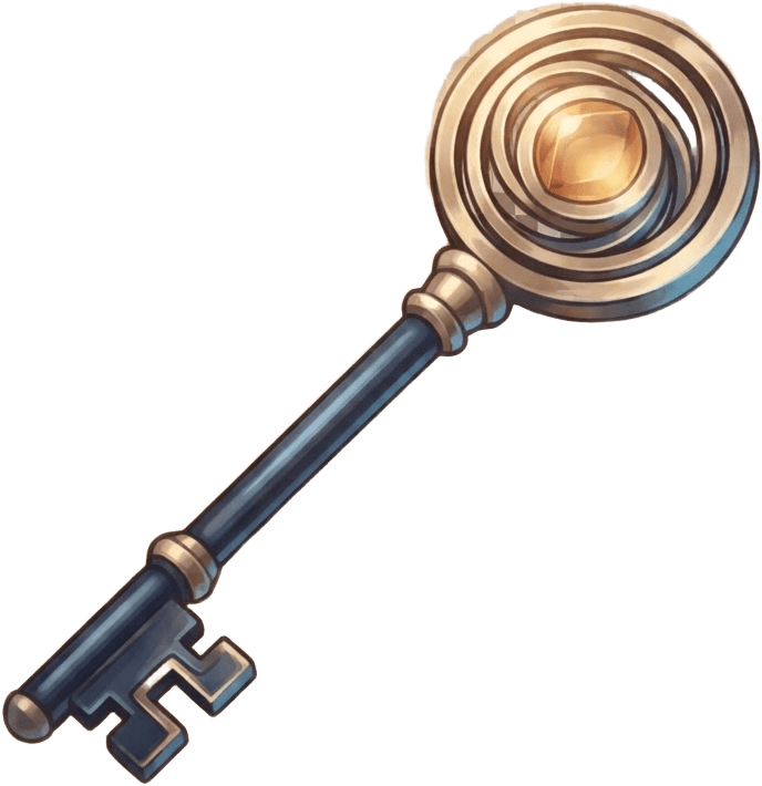 Image: a single ornate master key placed diagonally from 