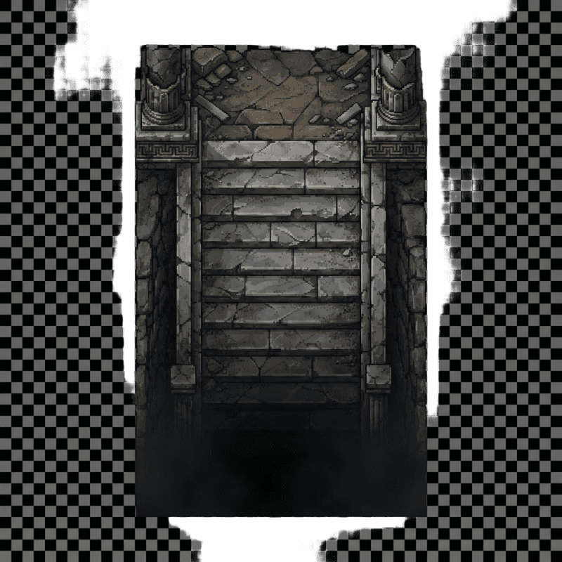 Image: 2d top-down pixel art sprite of a stone staircase,