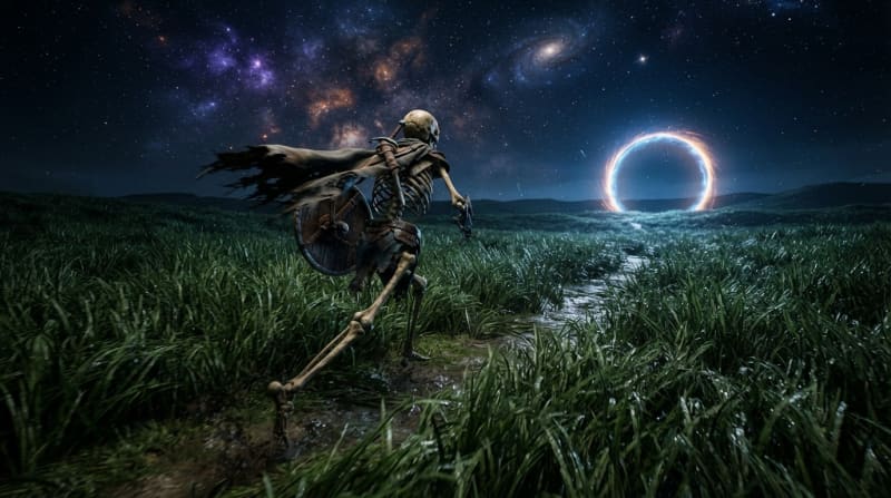 Race across the grass plain