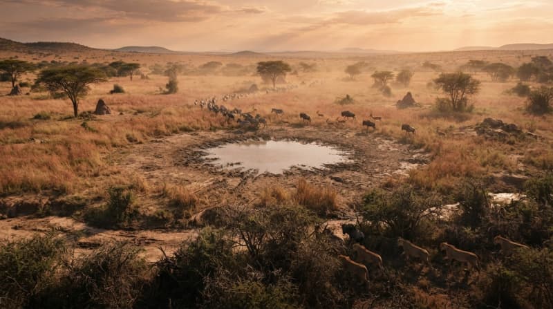 A redgrass savanna waterhole
