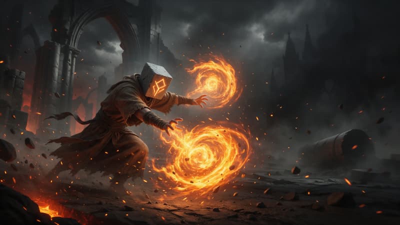 Image: Dark fantasy painted key art for a PvP arena spell