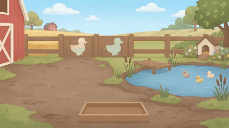 A muddy duck pond farm