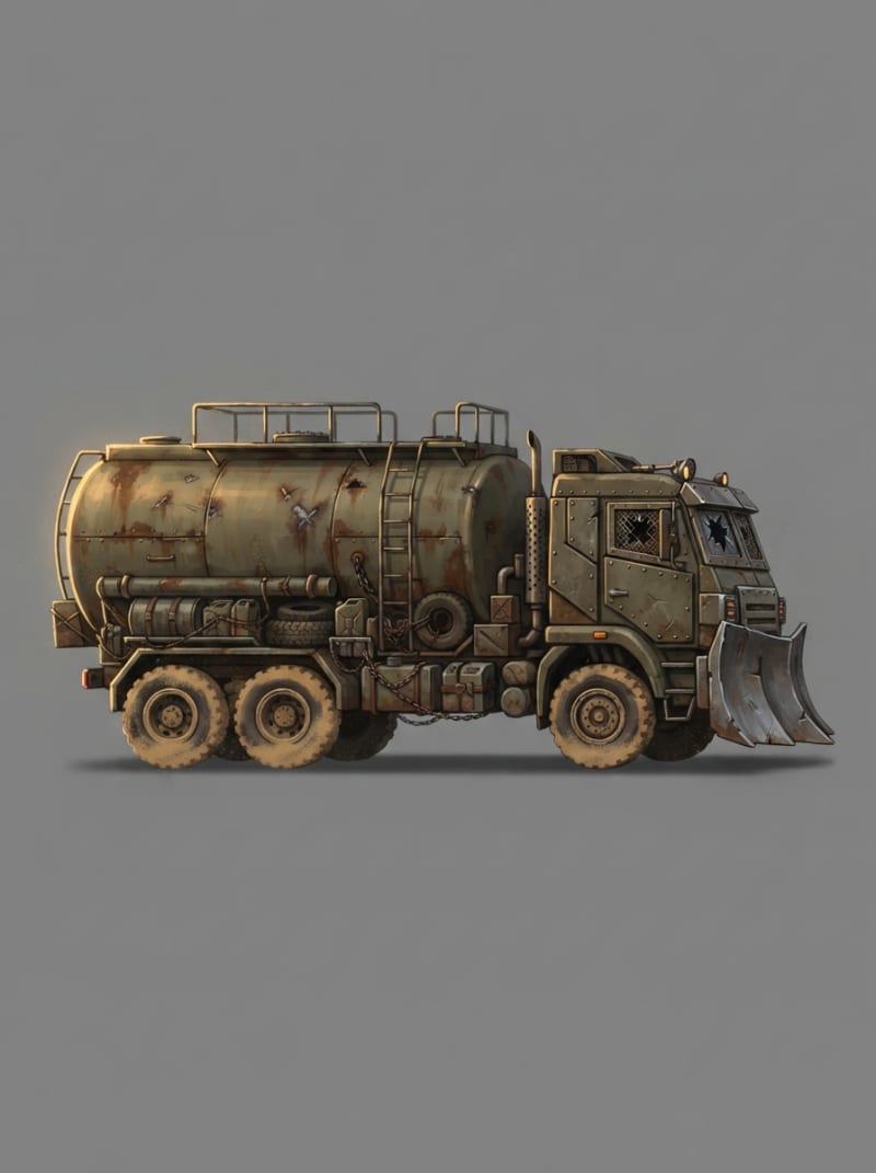 An armored fuel tanker