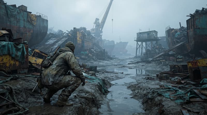 A ship-breaking mudflat