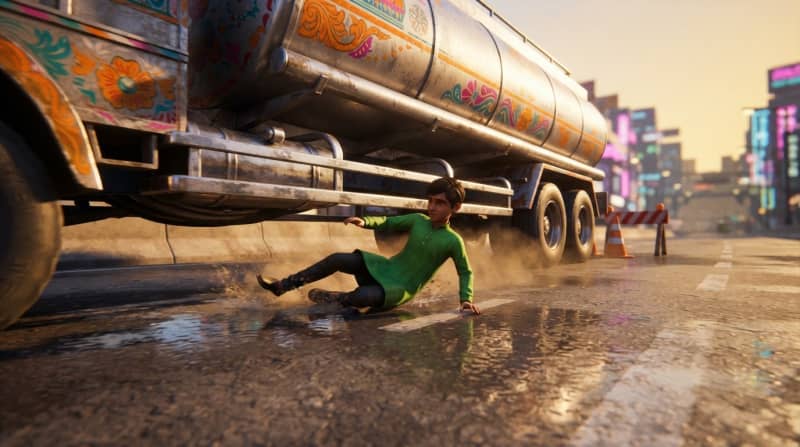 Slide under the water tanker